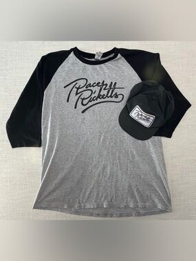 Race Ricketts Grey & Black Raglan Band Tee with Matching Cap